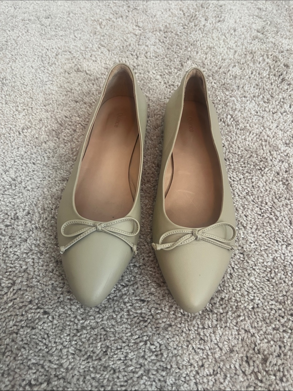 Quince tan Italian leather Pointed-Toe Ballet Flats with Bow